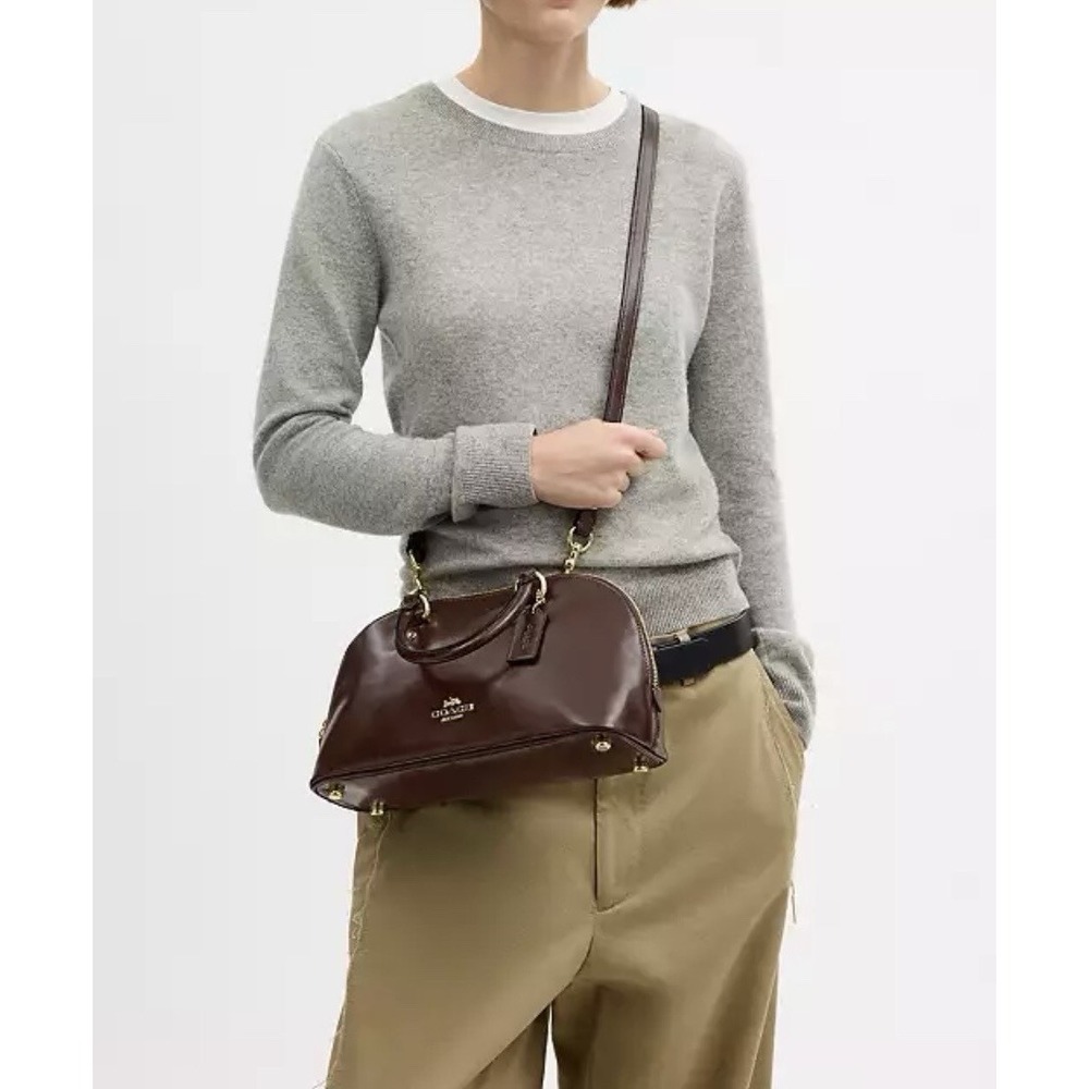Coach Lara Satchel Gold Maple Leather Handbag Crossbody Shoulder Bag - Picture 8 of 11